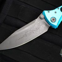 Microtech Socom Elite- Manual Folder- Single Edge- Turquoise Handle- Apocalyptic Blade 160-10 APTQ