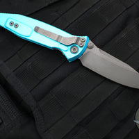 Microtech Socom Elite- Manual Folder- Single Edge- Turquoise Handle- Apocalyptic Blade 160-10 APTQ