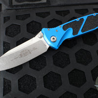 Microtech Socom Elite- Manual Folder- Single Edge- Blue Handle- Stonewash Blade 160-10 BL