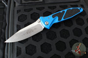 Microtech Socom Elite- Manual Folder- Single Edge- Blue Handle- Stonewash Blade 160-10 BL