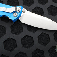 Microtech Socom Elite- Manual Folder- Single Edge- Blue Handle- Stonewash Blade 160-10 BL