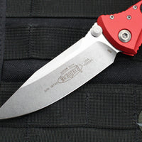 Microtech Socom Elite- Manual Folder- Single Edge- Red Handle- Stonewash Blade 160-10 RD