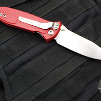 Microtech Socom Elite- Manual Folder- Single Edge- Red Handle- Stonewash Blade 160-10 RD