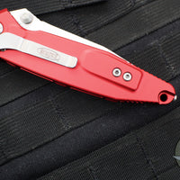 Microtech Socom Elite- Manual Folder- Single Edge- Red Handle- Stonewash Blade 160-10 RD