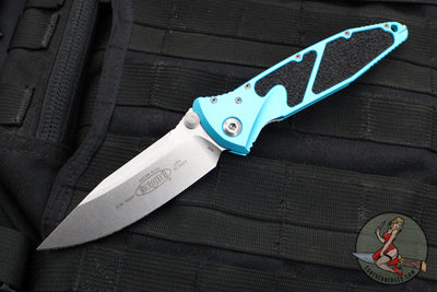 Microtech Socom Elite- Manual Folder- Single Edge- Turquoise Handle- Stonewash Blade 160-10 TQ