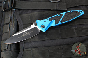 Microtech Socom Elite- Manual Folder- Single Edge- Blue Handle- Two-tone Black Blade 160-1 BL