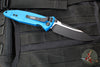 Microtech Socom Elite- Manual Folder- Single Edge- Blue Handle- Two-tone Black Blade 160-1 BL