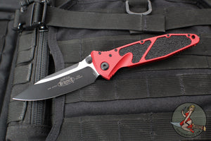 Microtech Socom Elite- Manual Folder- Single Edge- Red Handle- Two-tone Black Blade 160-1 RD