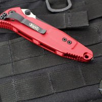 Microtech Socom Elite- Manual Folder- Single Edge- Red Handle- Two-tone Black Blade 160-1 RD