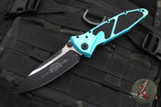 Microtech Socom Elite- Manual Folder- Single Edge- Turquoise Handle- Two-tone Black Blade 160-1 TQ