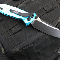 Microtech Socom Elite- Manual Folder- Single Edge- Turquoise Handle- Two-tone Black Blade 160-1 TQ