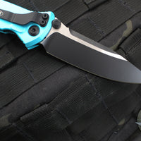 Microtech Socom Elite- Manual Folder- Single Edge- Turquoise Handle- Two-tone Black Blade 160-1 TQ