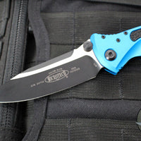 Microtech Socom Elite- Manual Folder- Single Edge- Blue Handle- Two-tone Black Blade 160-1 BL