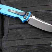 Microtech Socom Elite- Manual Folder- Single Edge- Blue Handle- Two-tone Black Blade 160-1 BL