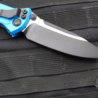 Microtech Socom Elite- Manual Folder- Single Edge- Blue Handle- Two-tone Black Blade 160-1 BL
