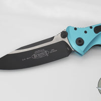 Microtech Socom Elite- Manual Folder- Single Edge- Turquoise Handle- Two-tone Black Blade 160-1 TQ