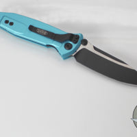 Microtech Socom Elite- Manual Folder- Single Edge- Turquoise Handle- Two-tone Black Blade 160-1 TQ