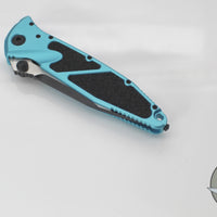 Microtech Socom Elite- Manual Folder- Single Edge- Turquoise Handle- Two-tone Black Blade 160-1 TQ