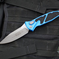 Microtech Socom Elite- Auto (OTS)- Single Edge- Blue Handle- Apocalyptic Blade 160A-10 APBL