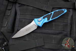 Microtech Socom Elite- Auto (OTS)- Single Edge- Blue Handle- Apocalyptic Blade 160A-10 APBL