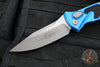 Microtech Socom Elite- Auto (OTS)- Single Edge- Blue Handle- Apocalyptic Blade 160A-10 APBL