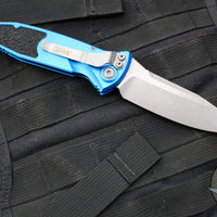 Microtech Socom Elite- Auto (OTS)- Single Edge- Blue Handle- Apocalyptic Blade 160A-10 APBL