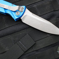 Microtech Socom Elite- Auto (OTS)- Single Edge- Blue Handle- Apocalyptic Blade 160A-10 APBL