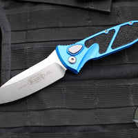 Microtech Socom Elite- Auto (OTS)- Single Edge- Blue Handle- Stonewash Blade 160A-10 BL