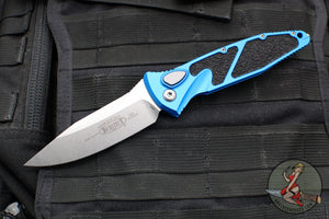 Microtech Socom Elite- Auto (OTS)- Single Edge- Blue Handle- Stonewash Blade 160A-10 BL