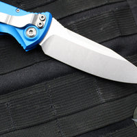 Microtech Socom Elite- Auto (OTS)- Single Edge- Blue Handle- Stonewash Blade 160A-10 BL