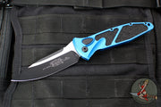 Microtech Socom Elite- Auto (OTS)- Single Edge- Blue Handle- Black Blade 160A-1 BL