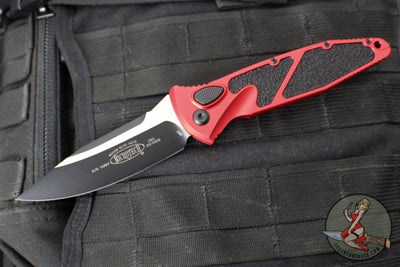 Microtech Socom Elite- (OTS) Auto- Single Edge- Red Handle- Black Blade 160A-1 RD