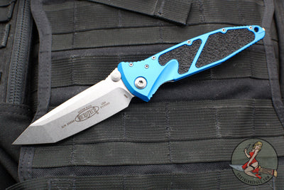 Microtech Socom Elite- Manual Folder- Tanto Edge- Blue Handle- Stonewash Blade 161-10 BL