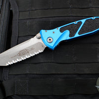 Microtech Socom Elite- Manual Folder- Tanto Edge- Blue Handle- Apocalyptic Full Serrated Blade 161-12 APBL