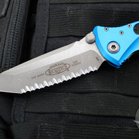 Microtech Socom Elite- Manual Folder- Tanto Edge- Blue Handle- Apocalyptic Full Serrated Blade 161-12 APBL