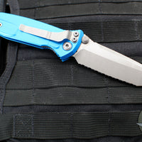 Microtech Socom Elite- Manual Folder- Tanto Edge- Blue Handle- Apocalyptic Full Serrated Blade 161-12 APBL