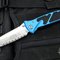 Microtech Socom Elite- Manual Folder- Tanto Edge- Blue Handle- Stonewash Full Serrated Blade 161-12 BL