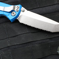 Microtech Socom Elite- Manual Folder- Tanto Edge- Blue Handle- Stonewash Full Serrated Blade 161-12 BL