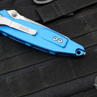 Microtech Socom Elite- Manual Folder- Tanto Edge- Blue Handle- Stonewash Full Serrated Blade 161-12 BL