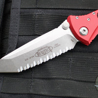 Microtech Socom Elite- Manual Folder- Tanto Edge- Red Handle- Stonewash Full Serrated Blade 161-12 RD