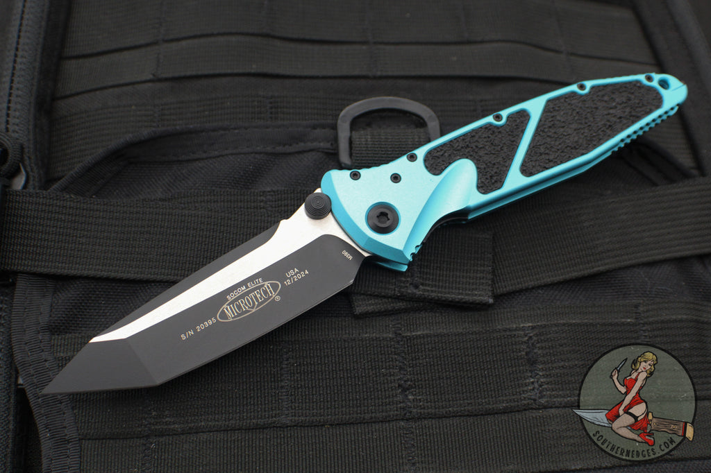 Microtech Socom Elite- Manual Folder- Tanto Edge- Turquoise Handle- Black Blade 161-1 TQ