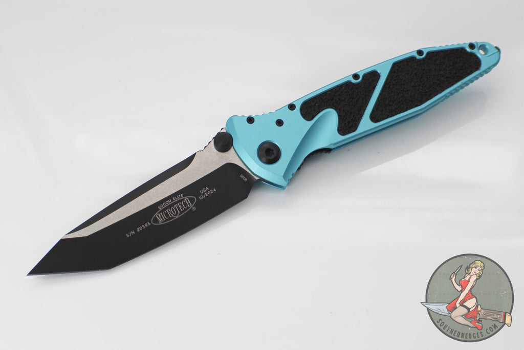 Microtech Socom Elite- Manual Folder- Tanto Edge- Turquoise Handle- Black Blade 161-1 TQ