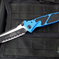 Microtech Socom Elite- Manual Folder- Tanto Edge-Blue Handle- Two-tone Black Full Serrated Blade 161-3 BL