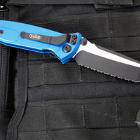 Microtech Socom Elite- Manual Folder- Tanto Edge-Blue Handle- Two-tone Black Full Serrated Blade 161-3 BL