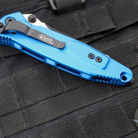 Microtech Socom Elite- Manual Folder- Tanto Edge-Blue Handle- Two-tone Black Full Serrated Blade 161-3 BL