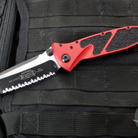 Microtech Socom Elite- Manual Folder- Tanto Edge- Red Handle- Two-tone Black Full Serrated Blade 161-3 RD