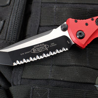 Microtech Socom Elite- Manual Folder- Tanto Edge- Red Handle- Two-tone Black Full Serrated Blade 161-3 RD