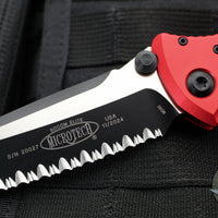 Microtech Socom Elite- Manual Folder- Tanto Edge- Red Handle- Two-tone Black Full Serrated Blade 161-3 RD