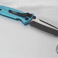 Microtech Socom Elite- Manual Folder- Tanto Edge- Turquoise Handle- Two-tone Black Full Serrated Blade 161-3 TQ