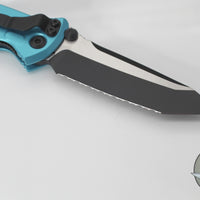 Microtech Socom Elite- Manual Folder- Tanto Edge- Turquoise Handle- Two-tone Black Full Serrated Blade 161-3 TQ
